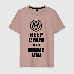 Футболка хлопковая мужская Keep Calm & Drive VW, цвет: пыльно-розовый