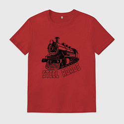 Футболка хлопковая мужская Паровоз в перспективе, цвет: красный