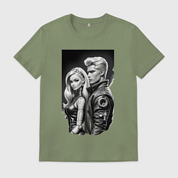 Футболка хлопковая мужская Барби и Кен - киберпанк эскиз, цвет: авокадо