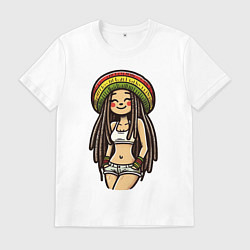 Футболка хлопковая мужская Smile jamaica girl, цвет: белый