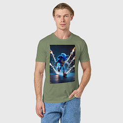 Футболка хлопковая мужская Соник убегает от ракет, цвет: авокадо — фото 2