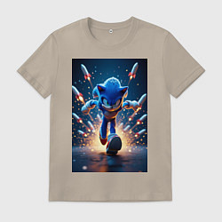 Футболка хлопковая мужская Соник убегает от ракет, цвет: миндальный