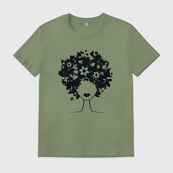 Футболка хлопковая мужская Цветочная девушка, цвет: авокадо