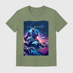 Футболка хлопковая мужская Cyber panther is esports player - neon glow, цвет: авокадо