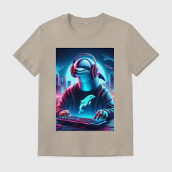 Футболка хлопковая мужская Dolphin is esports player - ai art fantasy, цвет: миндальный