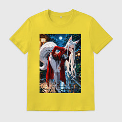 Футболка хлопковая мужская Белоснежная лиса лунной ночью, цвет: желтый