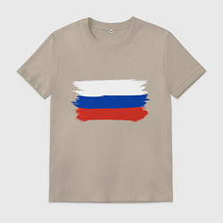 Футболка хлопковая мужская Флаг россии нарисованный, цвет: миндальный