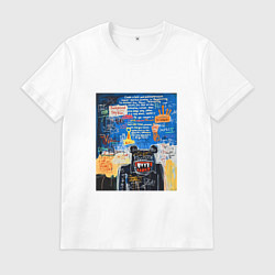 Футболка хлопковая мужская Ярко синее граффити с медведем, цвет: белый