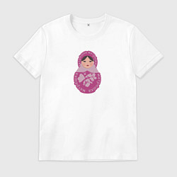 Футболка хлопковая мужская Матрёшка в розовом, цвет: белый