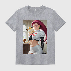 Футболка хлопковая мужская Джесси и Мяут - команда Р: Покемоны, цвет: меланж