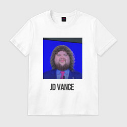 Футболка хлопковая мужская JD Vance with long hair meme, цвет: белый