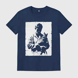 Футболка хлопковая мужская Ветеринар с котом, цвет: тёмно-синий