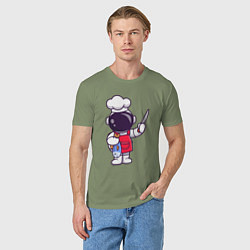 Футболка хлопковая мужская Повар космонавт с рыбкой, цвет: авокадо — фото 2