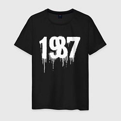 Футболка хлопковая мужская 1987 растекшиеся капли, цвет: черный