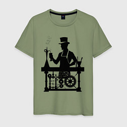 Футболка хлопковая мужская Бармен стимпанк, цвет: авокадо