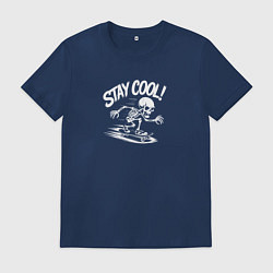 Футболка хлопковая мужская Скелет катается на скейте, цвет: тёмно-синий