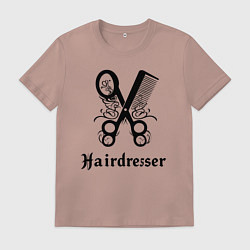 Футболка хлопковая мужская Ножницы-расчестка парикмахера, цвет: пыльно-розовый