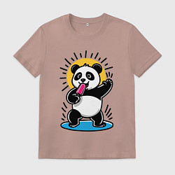Футболка хлопковая мужская Панда с мороженым в стиле комикса, цвет: пыльно-розовый
