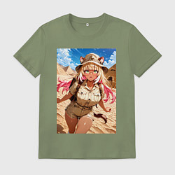 Футболка хлопковая мужская Лиса-археолог исследователь пирамид, цвет: авокадо