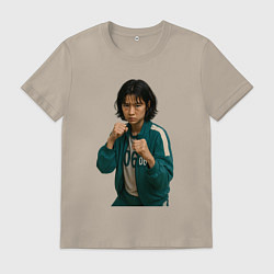 Футболка хлопковая мужская Игрок 067 в стойке бойца, цвет: миндальный