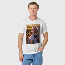 Футболка хлопковая мужская Девушка-волчица посреди поля пшеницы, цвет: белый — фото 2