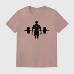 Футболка хлопковая мужская Пауэрлифтер и штанга, цвет: пыльно-розовый