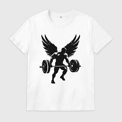 Футболка хлопковая мужская Крылатый силач со штангой, цвет: белый
