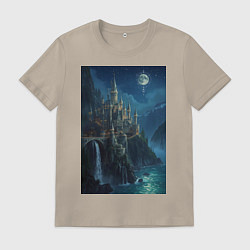 Футболка хлопковая мужская Замок Хогвартс под звездным небом, цвет: миндальный