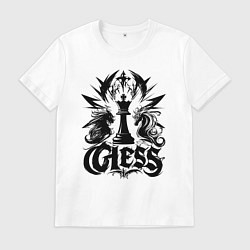 Футболка хлопковая мужская Шахматный король и кони динамичный, цвет: белый