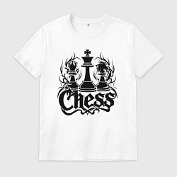 Футболка хлопковая мужская Шахматные фигуры в огне, цвет: белый