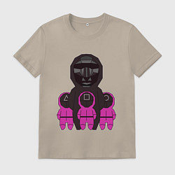 Футболка хлопковая мужская Персонажи сериала игра в кальмара, цвет: миндальный