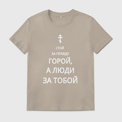 Футболка хлопковая мужская За правду горой белый арт, цвет: миндальный