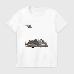 Футболка хлопковая мужская Ретрофутуризм летающая пожарная машина, цвет: белый
