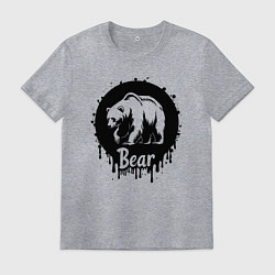 Футболка хлопковая мужская Черный медведь в круге, цвет: меланж