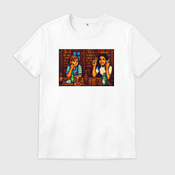 Футболка хлопковая мужская День студента пиксель-арт мем, цвет: белый