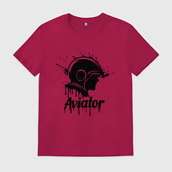 Футболка хлопковая мужская Авиатор черной краской, цвет: маджента