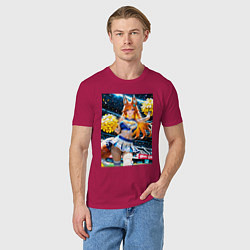 Футболка хлопковая мужская Милая лиса поднимает моральный дух игроков, цвет: маджента — фото 2