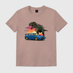 Футболка хлопковая мужская Субару и динозавр, цвет: пыльно-розовый