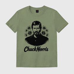 Футболка хлопковая мужская Чак Норрис в цветах, цвет: авокадо