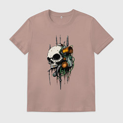 Футболка хлопковая мужская Биокибернетический череп, цвет: пыльно-розовый