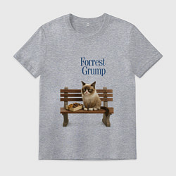 Футболка хлопковая мужская Форрест Гамп - кот на скамейке, цвет: меланж