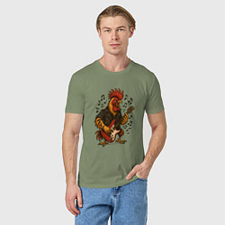 Футболка хлопковая мужская Петух гитарист рокер, цвет: авокадо — фото 2