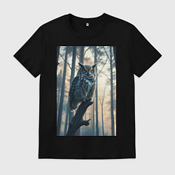 Футболка хлопковая мужская Сова в ночном лесу, цвет: черный