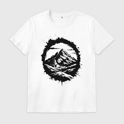 Футболка хлопковая мужская Гора и храм в круге, цвет: белый