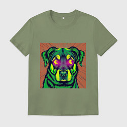 Футболка хлопковая мужская Пёс с долларами в глазах: поп-арт в неоновом стиле, цвет: авокадо