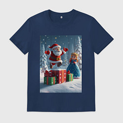 Футболка хлопковая мужская Дед Морозио и Принцесса Снегурочка: c подарками в, цвет: тёмно-синий