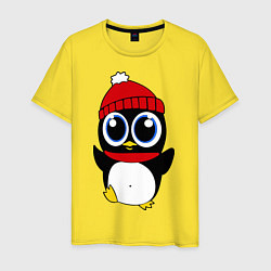 Футболка хлопковая мужская Удивленный пингвинчик, цвет: желтый