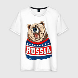 Футболка хлопковая мужская Made in Russia: медведь, цвет: белый