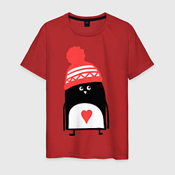 Футболка хлопковая мужская Малый пингвин, цвет: красный