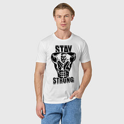 Футболка хлопковая мужская Stay strong, цвет: белый — фото 2